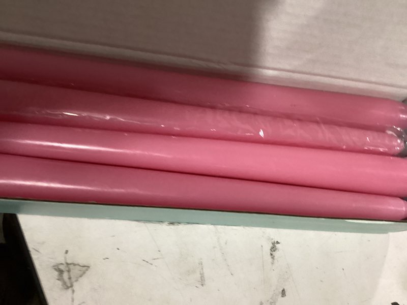 Condition photo showing As Is for 8 Pack 10 Inch Pink Taper Candles Long Burning Time and Dripless for Dinner Home Decor Wedding Shower