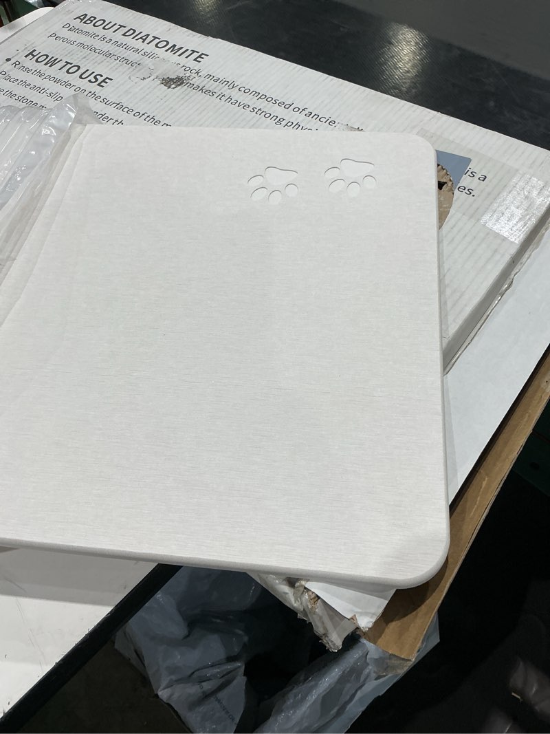 Condition photo showing Good Condition for newest diatomite stone pet feeding mat for dog&cat–super absorbent diatomite fast drying stone dog food mat, quick dry dog mats for food and water with non-slip pad (24×16'', off white, square) off white square