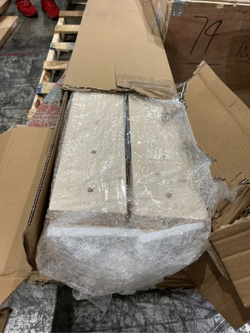 Condition photo showing As Is for fredbeck 30in x 96in sliding barn door and 5ft sliding door hardware kit included k shape solid spruce wood panel for bedroom need to assembly 30"x96" door + 5' track kit wood color
