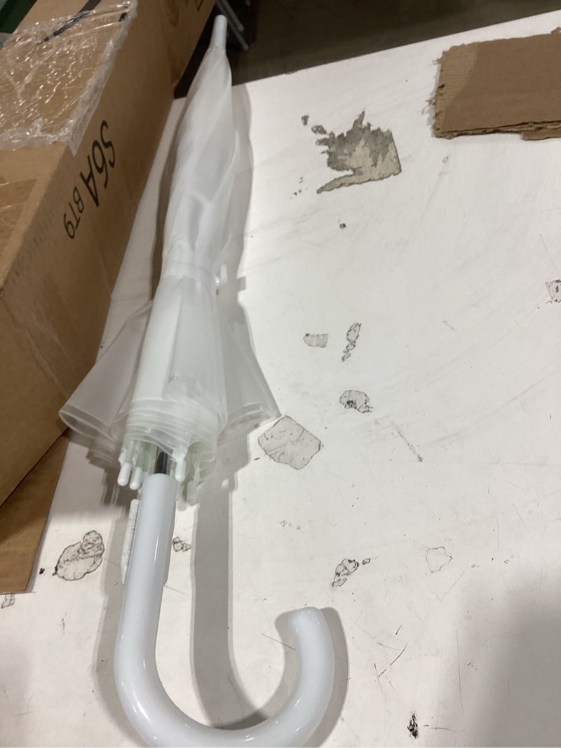 Condition photo showing Good Condition for amazon basics clear umbrella for rain, round bubble umbrella for wedding, with wide coverage (35" canopy diameter), auto open, strong fiberglass frame, steel shaft, spoke protectors for safety