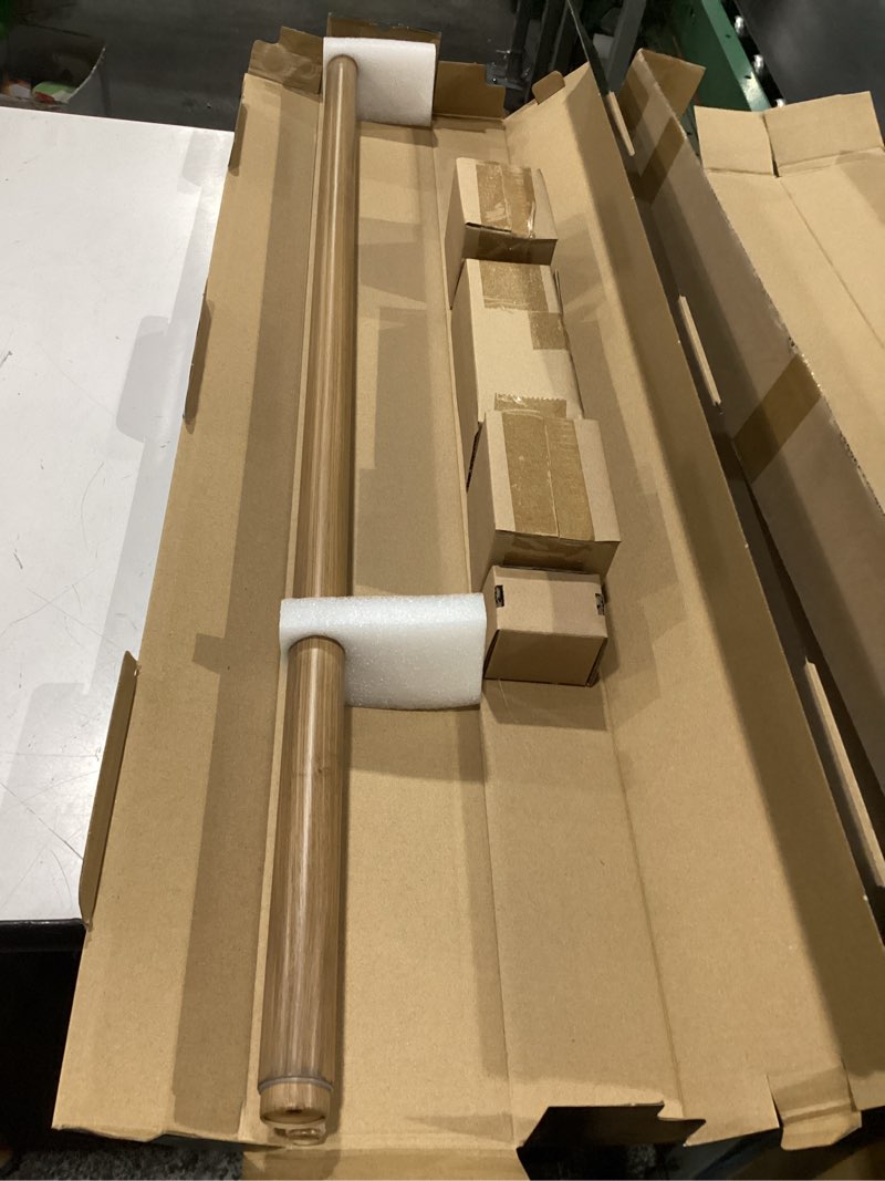 Condition photo showing New/Like New for 1-1/8 inch diameter faux wood curtain rod with wood grain finials, 36-72 inch telescoping double curtain rods for window width 24-68 inch, 1 pack 36-72'' chestnut color