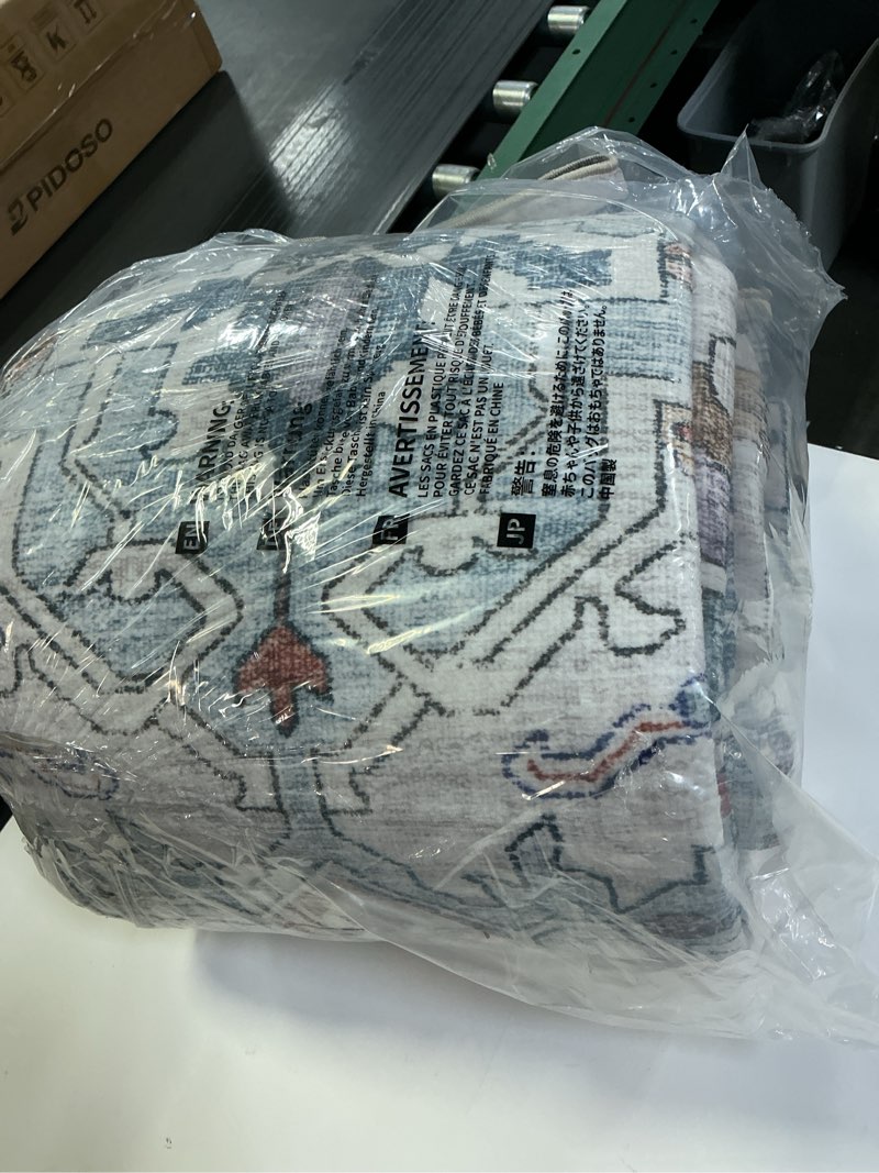 Condition photo showing As Is for Savoy Collection Area Rug - Blue and Green Vintage Design - 7”  Easy to Clean