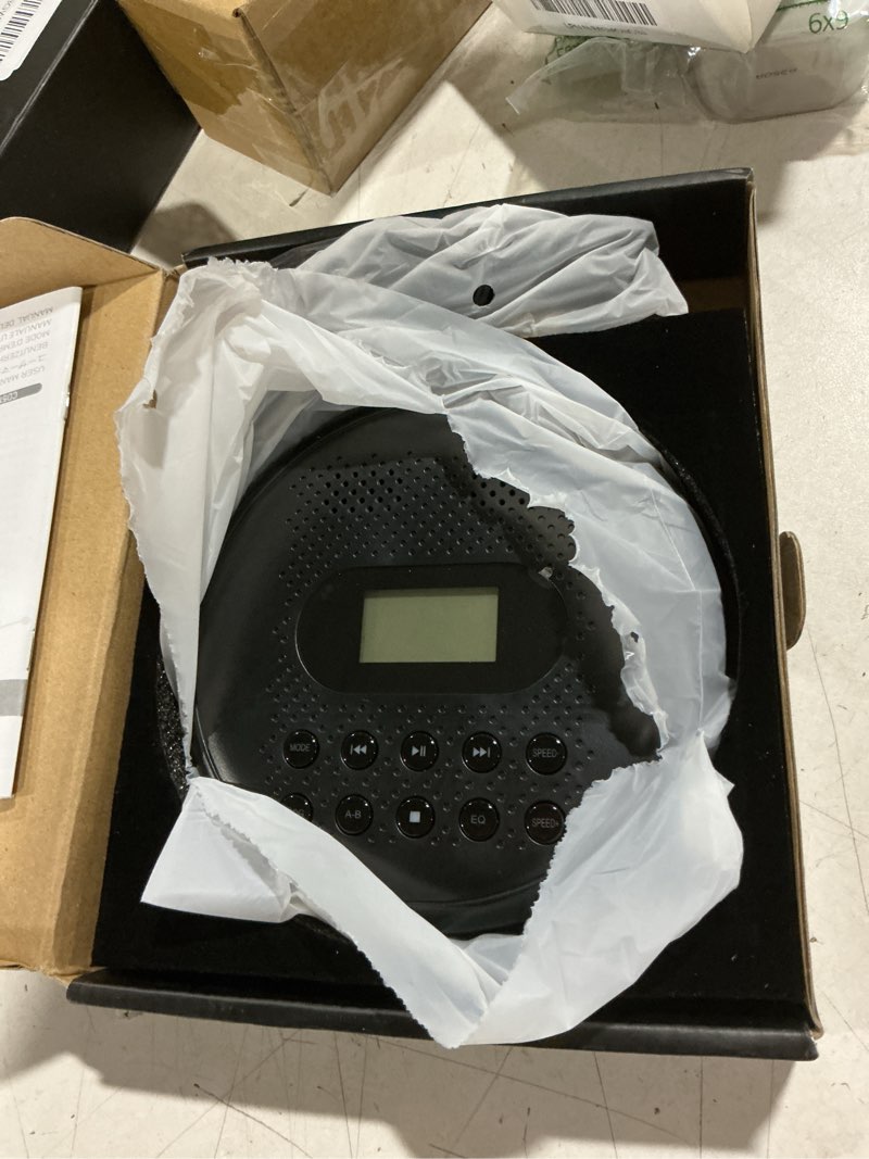 Condition photo showing Good Condition for arafuna portable cd player with dual stereo speakers, rechargeable cd player for car with anti-skip protection, headphones and aux cable backlight buttons black