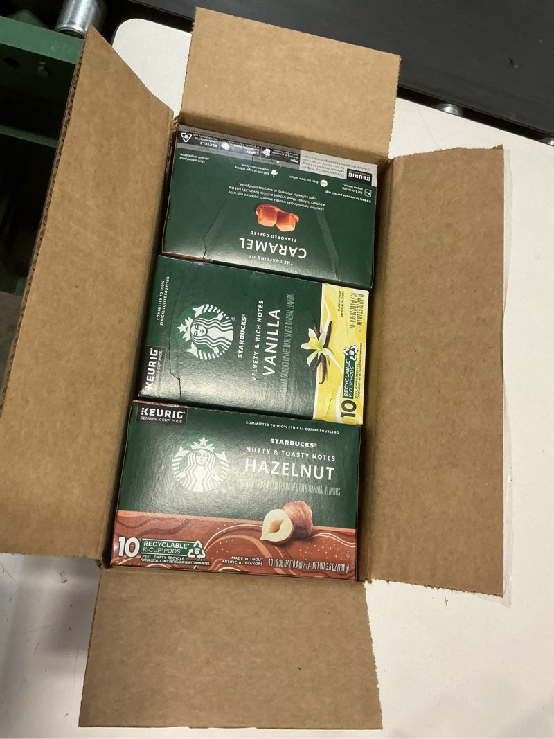 Condition photo showing New/Like New for ((BEST BY:08/Mar 2026)Starbucks K-Cup Coffee Pods, Flavored Hot or Iced Coffee, Caramel, 60 Keurig Pods Caramel 10 Count (Pack of 6)
