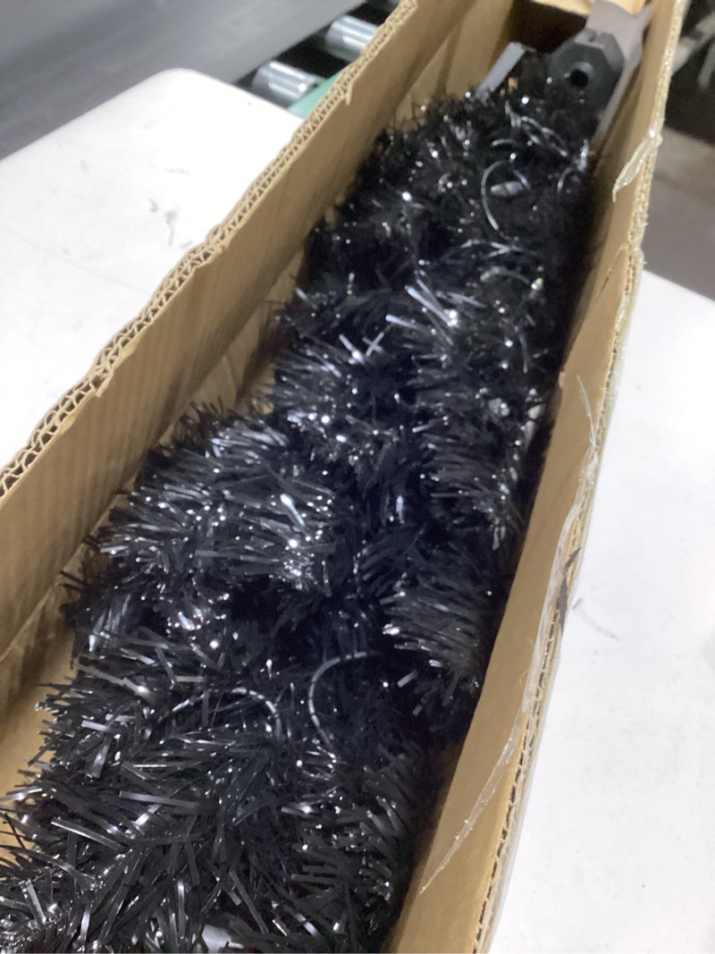 Condition photo showing As Is for National Tree Company 4 ft Pre-Lit Black Tinsel Mini Artificial Christmas Tree, 70 Clear Lights, 110 Tips, Includes Stand
