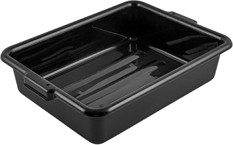 Restaurantware-TUB ONLY: RW Clean 21.25 Inch x 15.7 Inch Bus Tub, 1 Regular Bus Box - Lid Sold Separately, With Handles, Black Plastic Restaurant Tub, Heavy-Duty, For Kitchen Organization