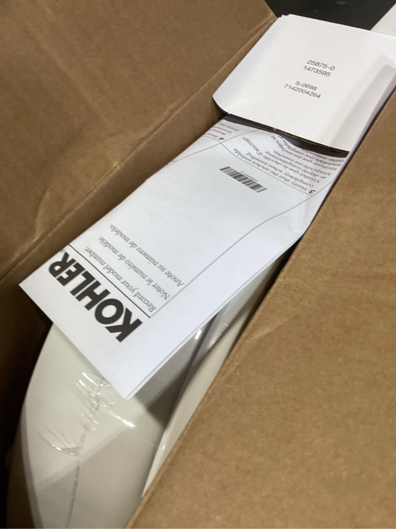 Condition photo showing New/Like New for kohler 25875-0 hyten 3" height, elevated soft close elongated toilet seat, contoured seat with grip-tight bumpers, quick-attach hardware, no slam toilet seat, white white elongated