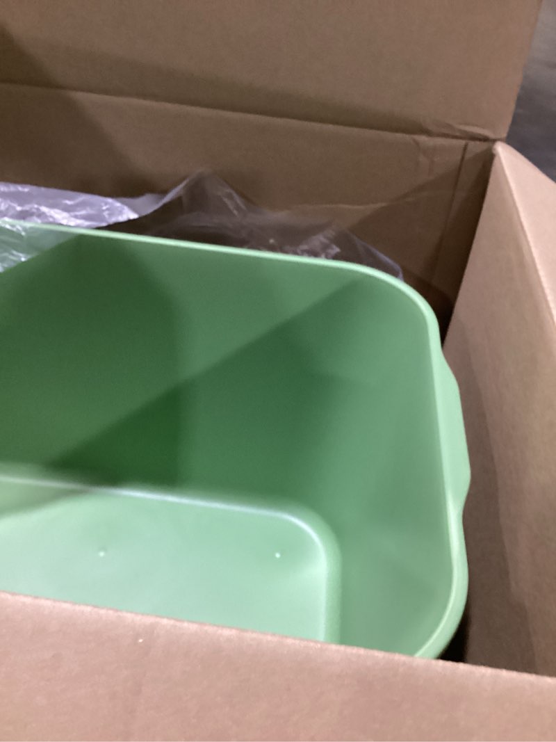 Condition photo showing As Is for extra large litter box with high sides 24.60" lx16.92 wx12.99 h,anti-splashing kitty litter box,tool-free assembly,multi cat litter box,jumbo litter box (green)