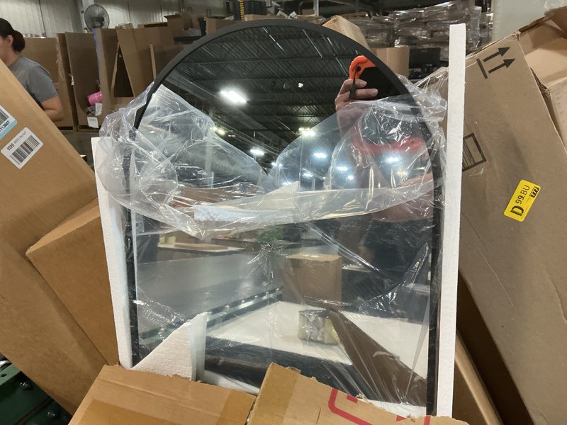 Condition photo showing New/Like New for delma arched mirror full length,standing mirror full body,large floor with stand for wall entryway door bedroom bathroom living room black frame 56"l x 15"w