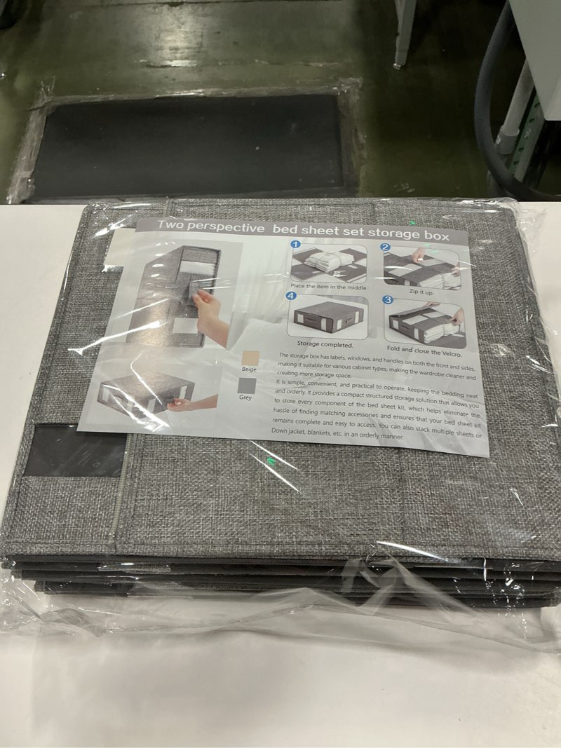 Condition photo showing New/Like New for Foldable Bed Sheet Organizer - Blankets Storage Containers with Zipper for Neat Organization, Bed Sheet Organizer Storage Containers with Durable Fabric, Storages Solution for Duvet Covers Gray