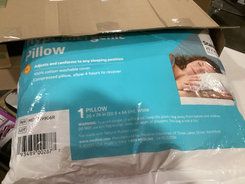 Condition photo showing Good Condition for Medline Hypoallergenic Pillow, Luxurious Synthetic Fiber, 26” x 20”