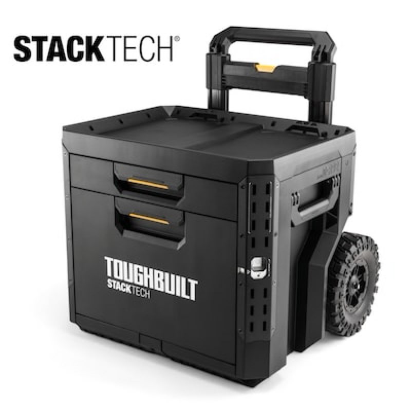 toughbuilt stacktech 22.83-in w x 26.06-in h x 19.8-in d black plastic/metal rolling tool box