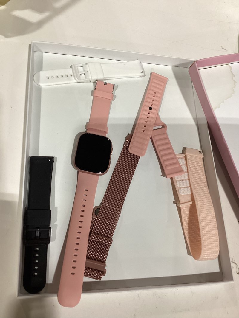 Condition photo showing As Is for mingtawn smart watches for women men with 7 interchangeable bands,1.83" hd smart watch with heart rate/sleep monitor,fitness watch with bluetooth call,120+ sport modes activity tracker bands gift set pink