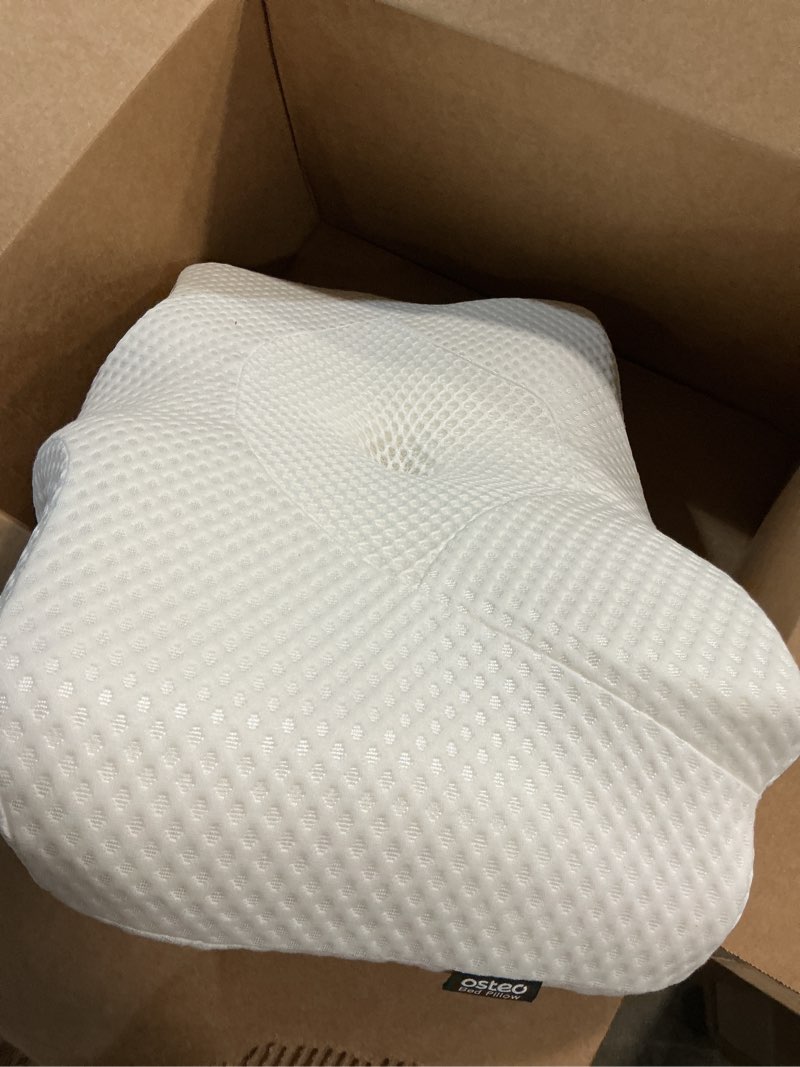 Condition photo showing Good Condition for osteo cervical pillow for neck pain relief, hollow design odorless memory foam pillows with cooling case, adjustable orthopedic bed pillow for sleeping, support for side back sleepers standard high(24.5*16.5*5.2/4.1 inches) white
