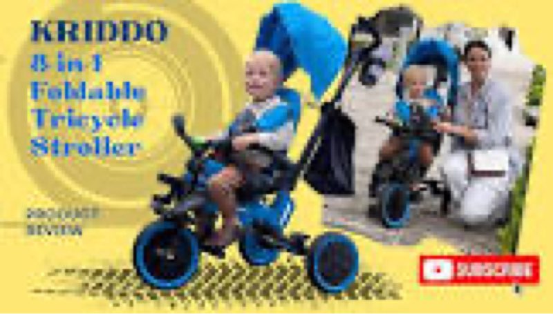  kriddo 8-in-1 foldable tricycle stroller for toddlers 18 months to 5 years, 5-point seatbelt, 1-step brake pedal, extended canopy, triple footrest, safety rearview window, detachable guardrail, blue 