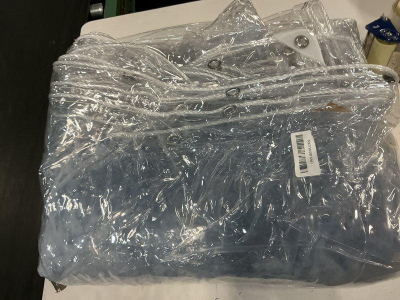 Condition photo showing As Is for Clear Tarp with Grommets,Transparent Heavy Duty PVC Vinyl Tarpaulin? Anti-Tear Waterproof ?14Mil Clear Awning Canopy Patio Enclosure,for Home Garden Outdoor?10' x 20'? Clear 10' x 20'?3*6m?