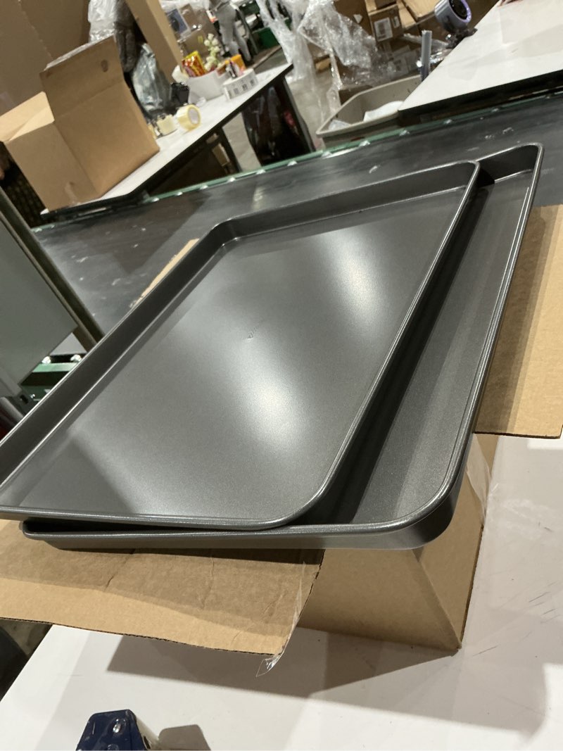 Condition photo showing Good Condition for goodful nonstick cookie baking sheet set, heavy duty carbon steel with quick release coating, made without pfoa, dishwasher safe, 2-pack bakeware