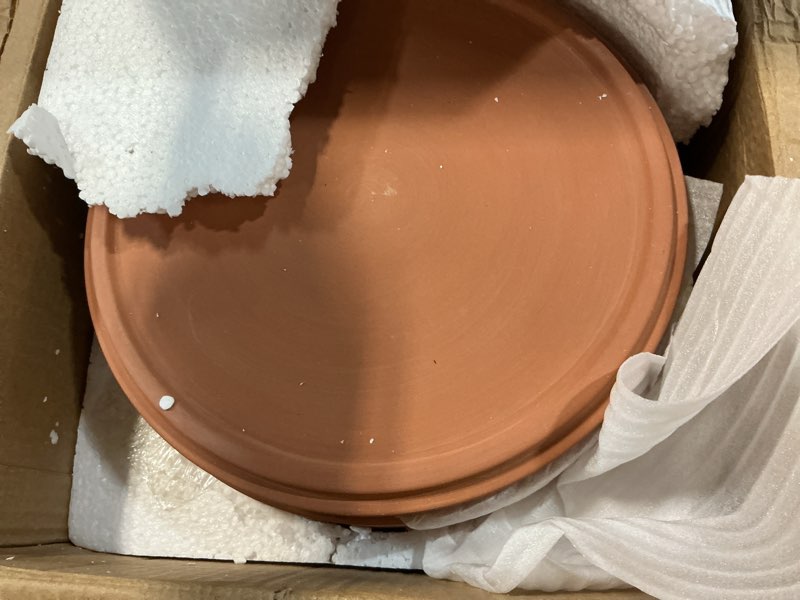 Condition photo showing Good Condition for juxyes 10 inch terracotta shallow pot with holes and saucers, round cylinder succulent planter clay flower pots for indoor and outdoor use, decorative bonsai succulent for mini foliage plants orchids 10 inches