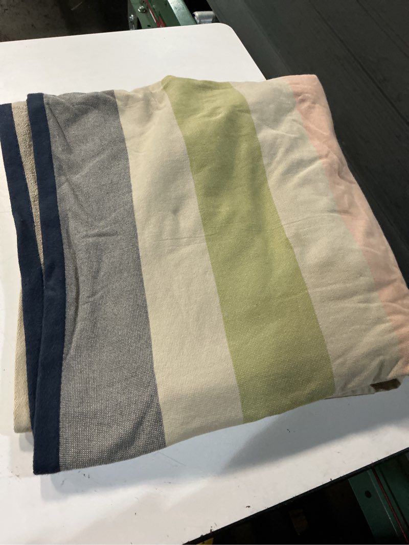Condition photo showing Good Condition for 65\"x65\" oversized beach towel beige striped - hearth & hand