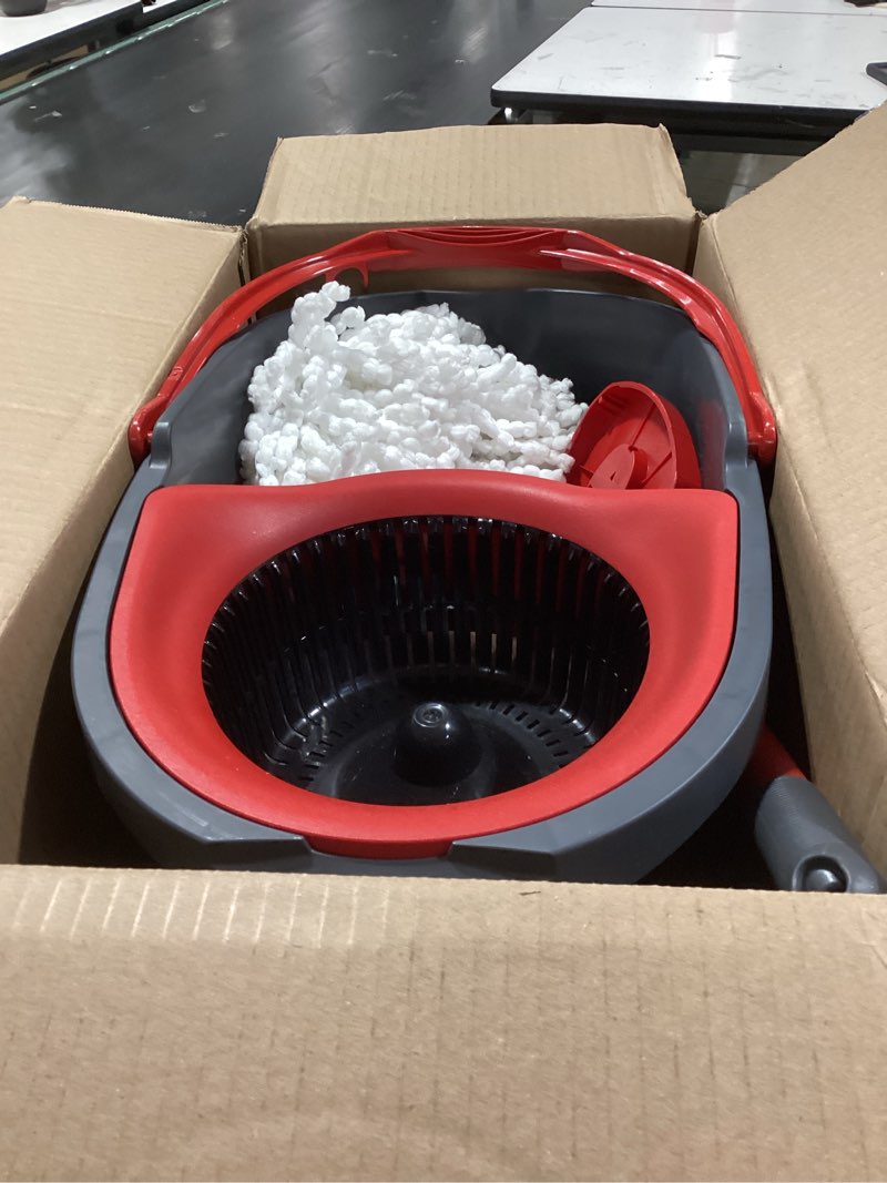 Condition photo showing Good Condition for o-cedar easywring microfiber spin mop & bucket floor cleaning system + 2 extra refills, red/gray spin mop & bucket with 2 extra refills