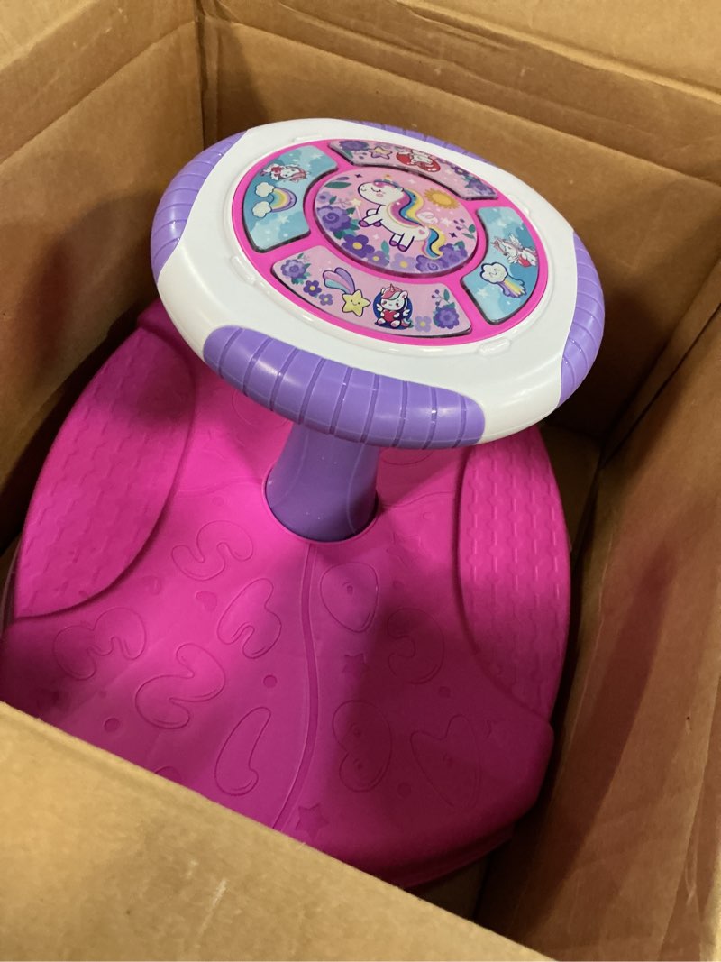Condition photo showing As Is for sit and spin toys for toddlers 1-3 girls, 360° toddler spinning seat with led lights and music christmas birthday gift for 1 2 3 years old girl sensory toys toddler activities purple