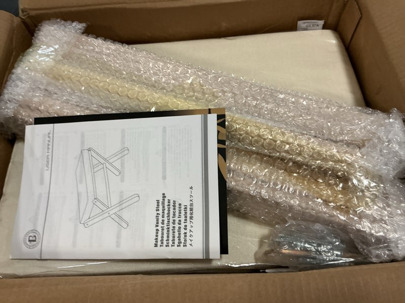 Condition photo showing Good Condition for Foldable Foot Stool Ottoman, Modern Foot Rest with Bamboo X Legs & Thick Foam Cushion, Folding Foot Stools Small Padded for Bedroom Living Room, Makeup Vanity Stool Chair (Natural - Beige)