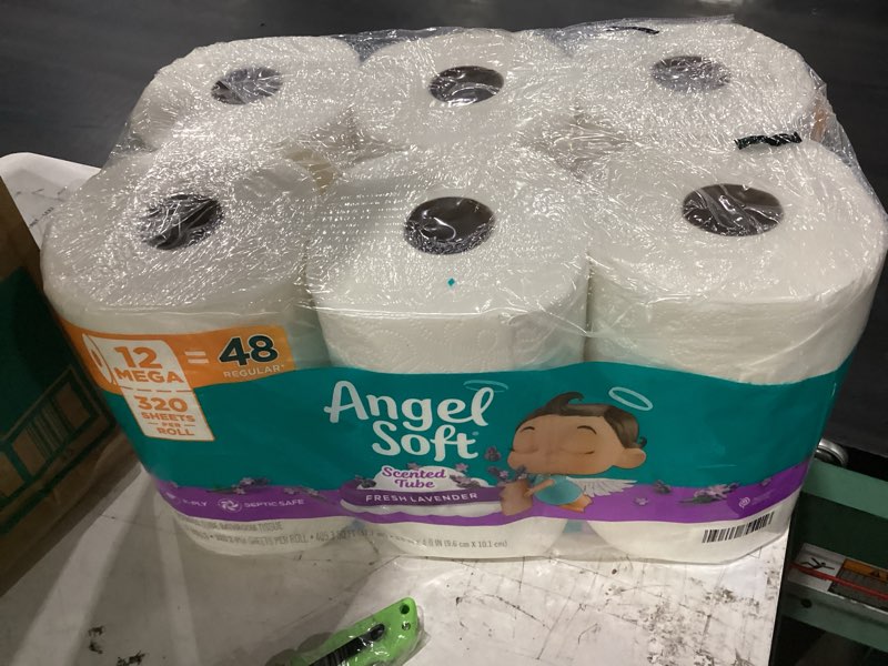Condition photo showing New/Like New for angel soft® toilet paper with fresh lavender scented tube, 12 double rolls = 24 regular rolls, 2-ply bath tissue
