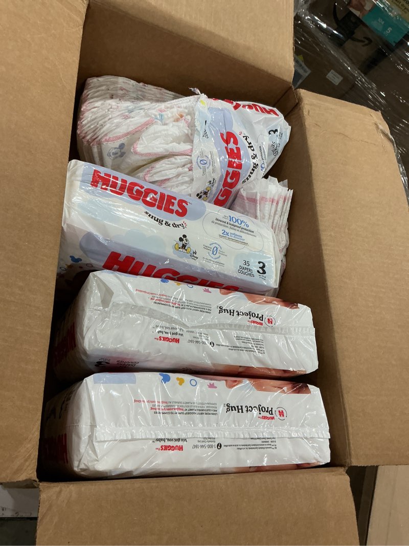 Condition photo showing As Is for huggies size 3 diapers, snug & dry baby diapers, size 3 (16-28 lbs), 210 count (6 packs of 35), packaging may vary size 3 210