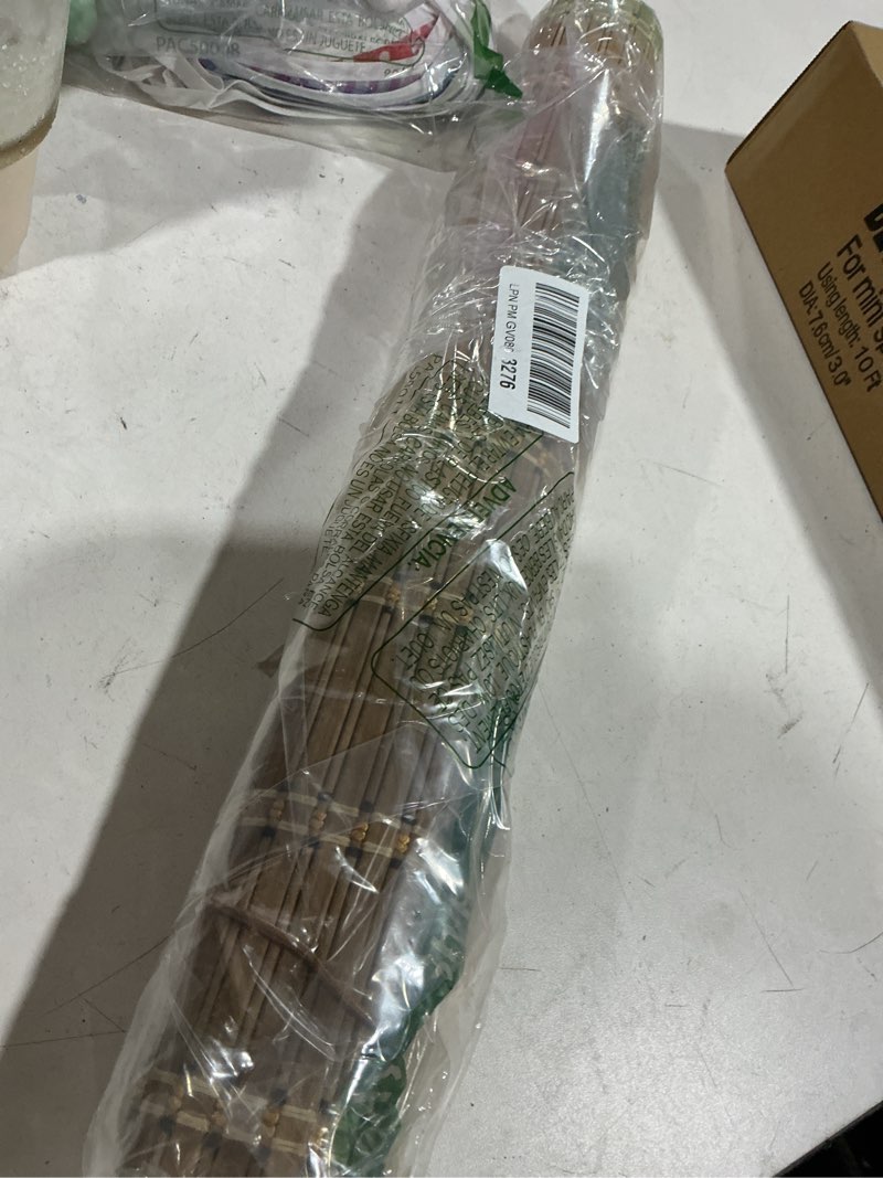 Condition photo showing As Is for bamboo blinds for interior windows, custom bamboo shades for indoor windows, light filtering, easy to install, bambo roll up blinds for outdoor patio, decks, porch, backyards a 23"w x 48"h