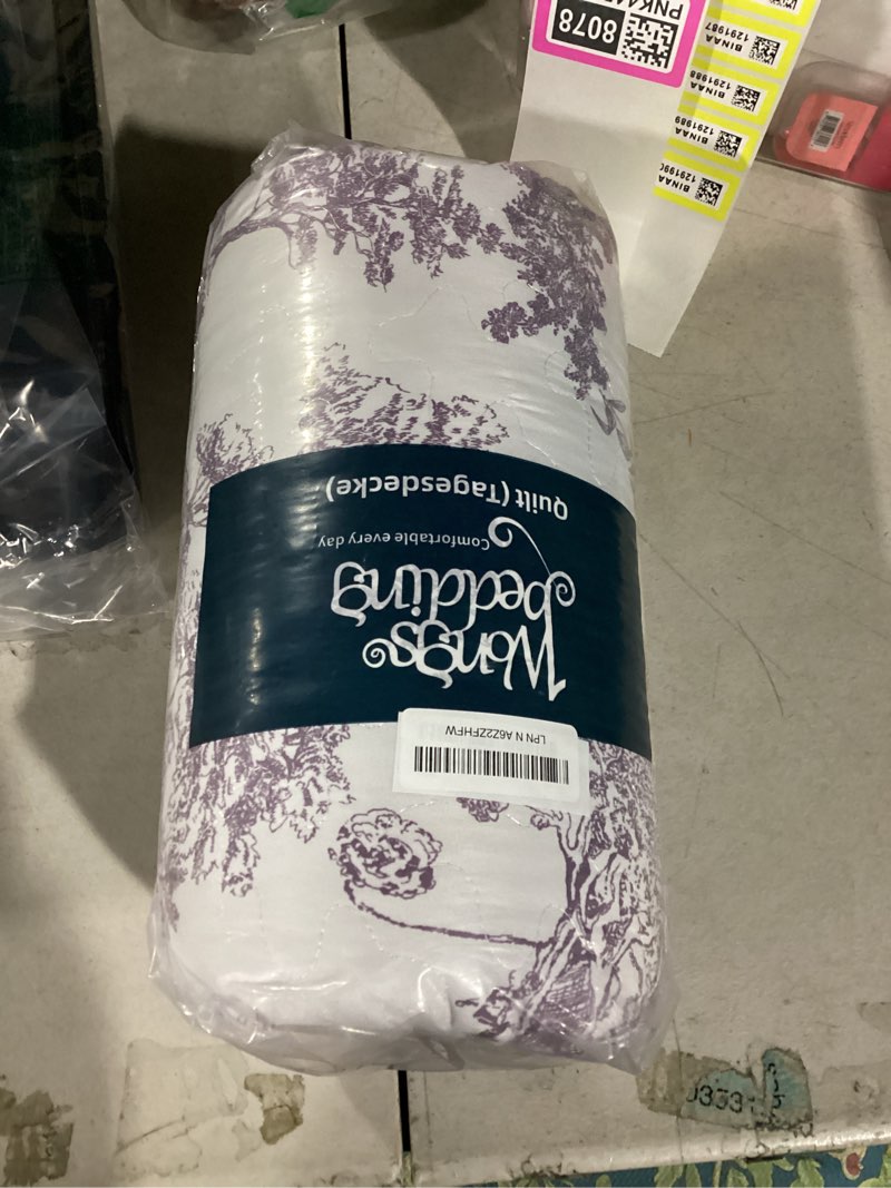 Condition photo showing Good Condition for WONGS BEDDING Botanical Quilt Set Queen Size, Purple 3 Pieces Toile Floral Plants Printed Bedspread Bedding Set Soft Lightweight Microfiber Coverlet Set for All Season (96"x90") Queen Purple