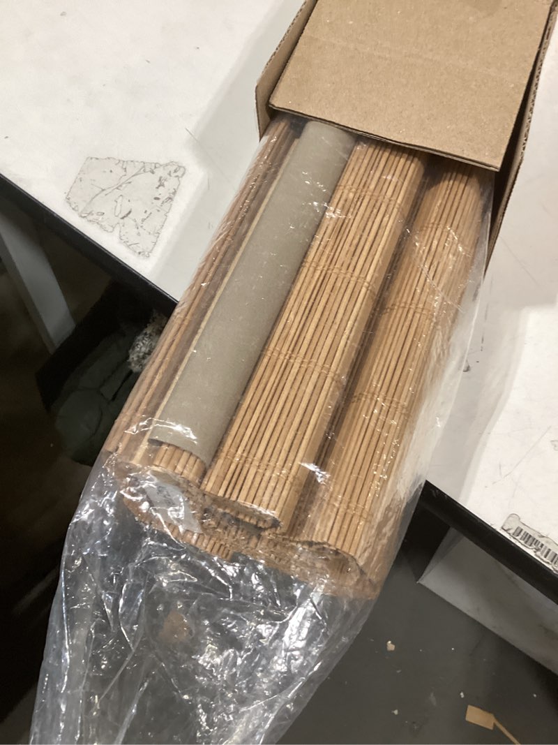 Condition photo showing Good Condition for Similar product not like stock photo or description or measurements similar Bamboo Blinds for Interior Windows, Easy to Install Bamboo Shades for Indoor Windows, Custom Roller Shades for Indoor Window and Outdoor Patio, 23\" W x 48\" H Bamboo Carbonized Broad 23\"W x 48\"H