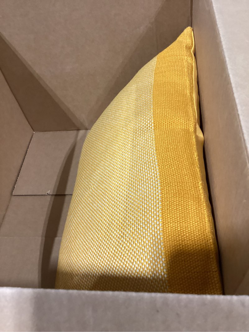 Condition photo showing Good Condition for town & country terra alara solid border handcrafted indoor outdoor decorative pillow, 100% recycled materials, uv fade resistant, water repellent, yellow/ivory, 14"x20" 14"x20" yellow/ivory