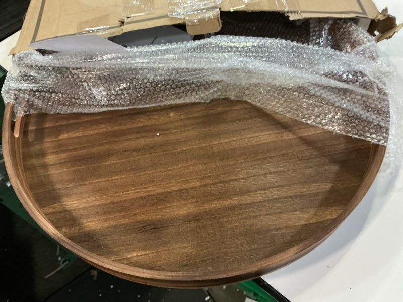 Condition photo showing Good Condition for large round wooden coffee table trays 20" - multi-functional home decor ottoman serving platter carbonized black brown 20"