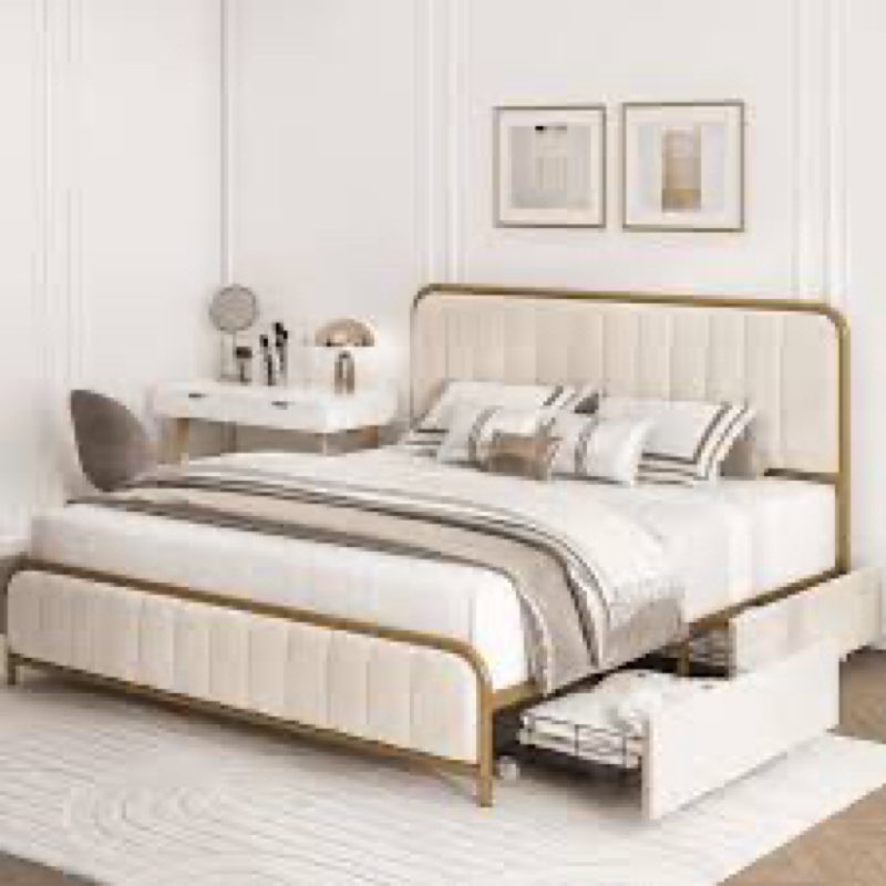 Upholstered Bed Frame Color: Beige