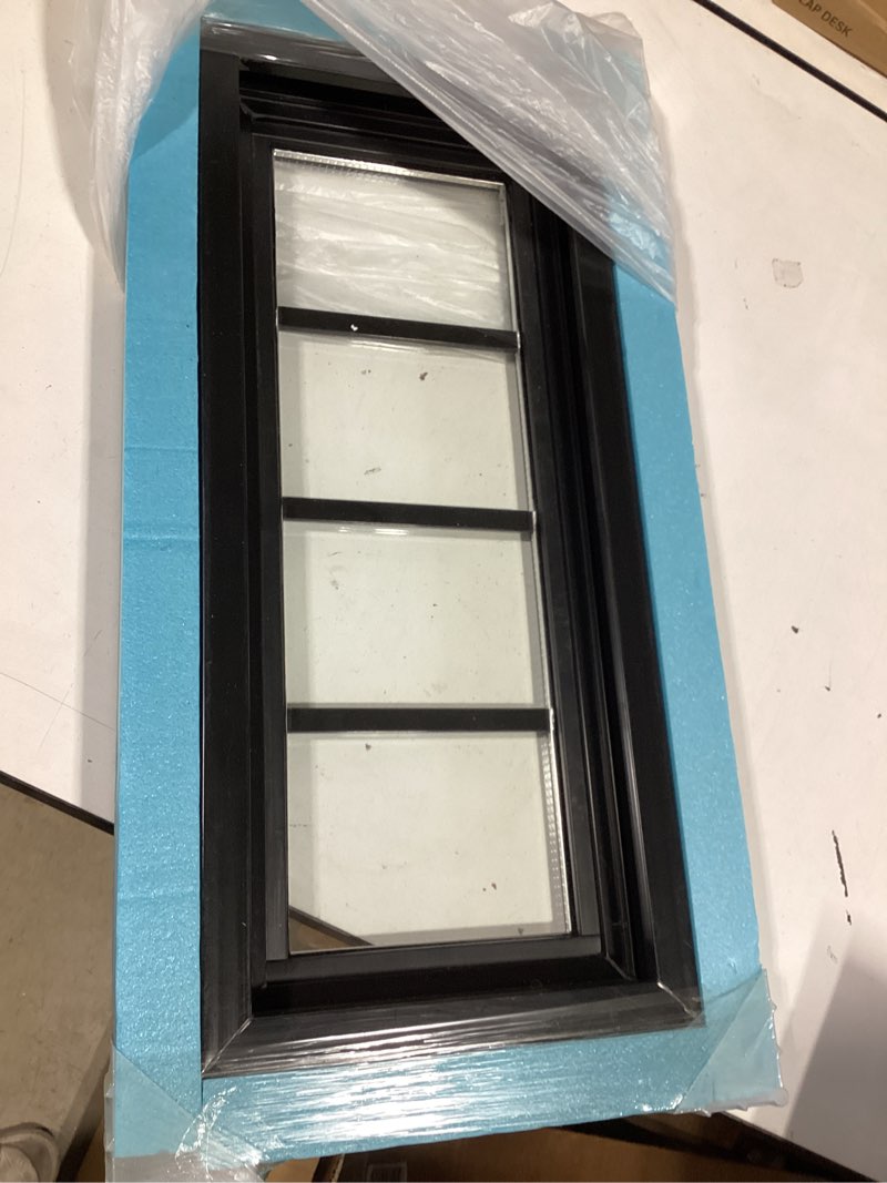 Condition photo showing Good Condition for vinyl transom household window, 10" x 23" double pane fixed window with grids and tempered glass for house, garage (black) 10x23 inch black