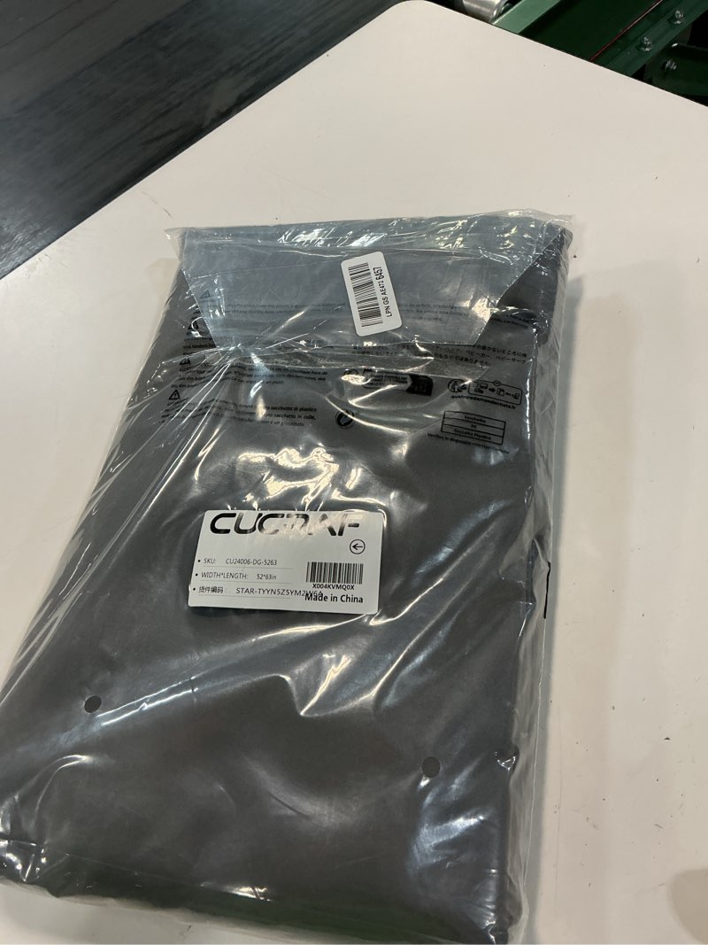 Condition photo showing New/Like New for cucraf drak grey blackout curtains 63 inches, thermal insulated noise reducing rod pocket window drapes for bedroom & living room(52x63 inch, 2 panels)