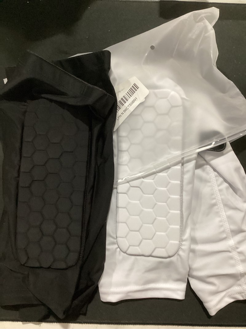 Condition photo showing Good Condition for 2pairs shin guards soccer,ski guards socks calf compression sleeve with honeycomb pads, breathable elastic anti-collision for skiing snowboarding,soccer equipment ideal for playing training black+white medium
