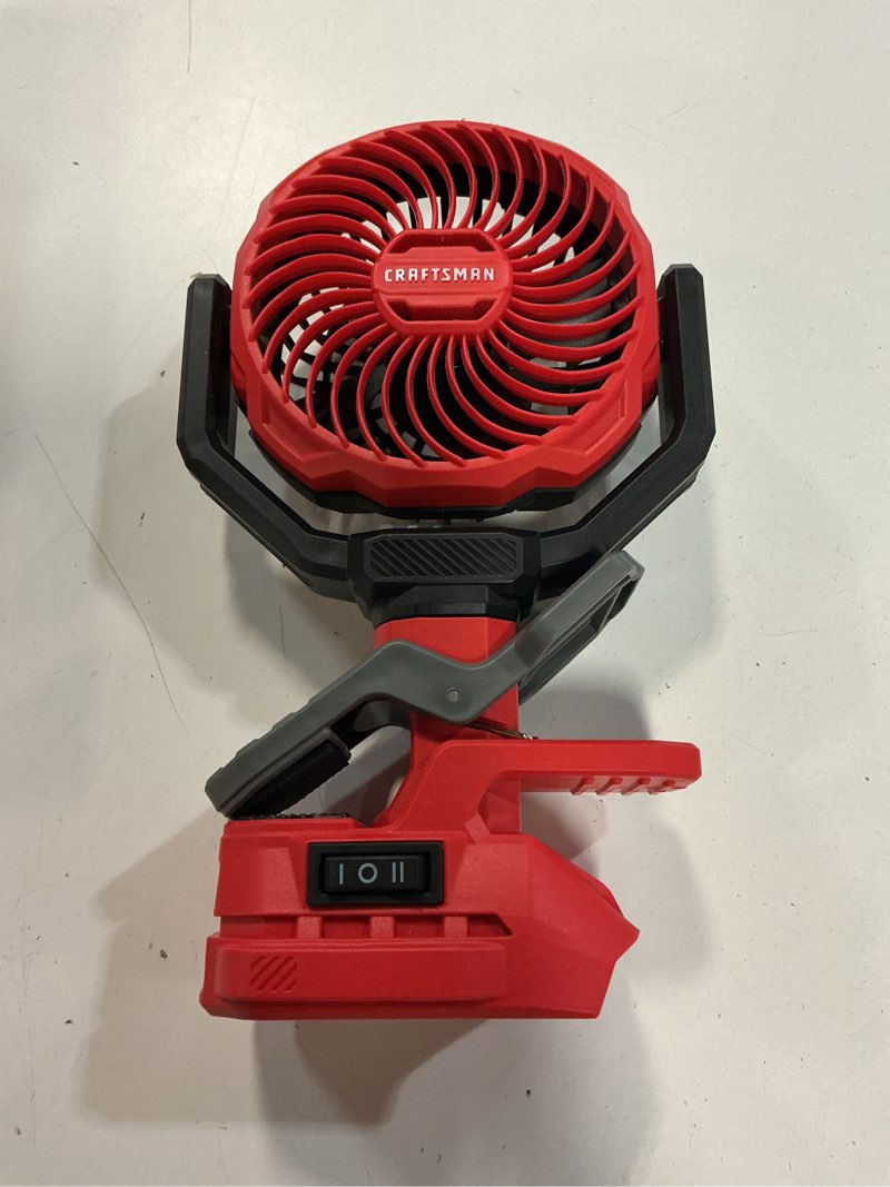 Condition photo showing Good Condition for craftsman 4-in indoor desk fan, battery powered, in red and black