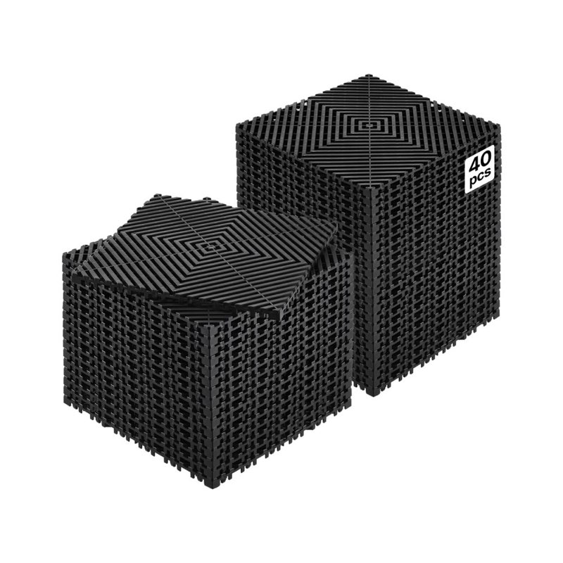 vevor interlocking drainage mat, 12” x 12” modular interlocking cushion, 40 pcs splicing drainage mats, non-slip black pp drainage floor tile and shower mat, for garage, garden, kitchen & outdoor