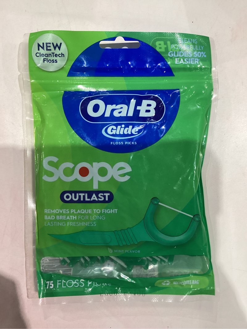 Condition photo showing New/Like New for Oral-B Glide Complete Floss Picks, Dental Floss Picks, Scope Outlast, 75-ct, Toothpicks Floss Picks