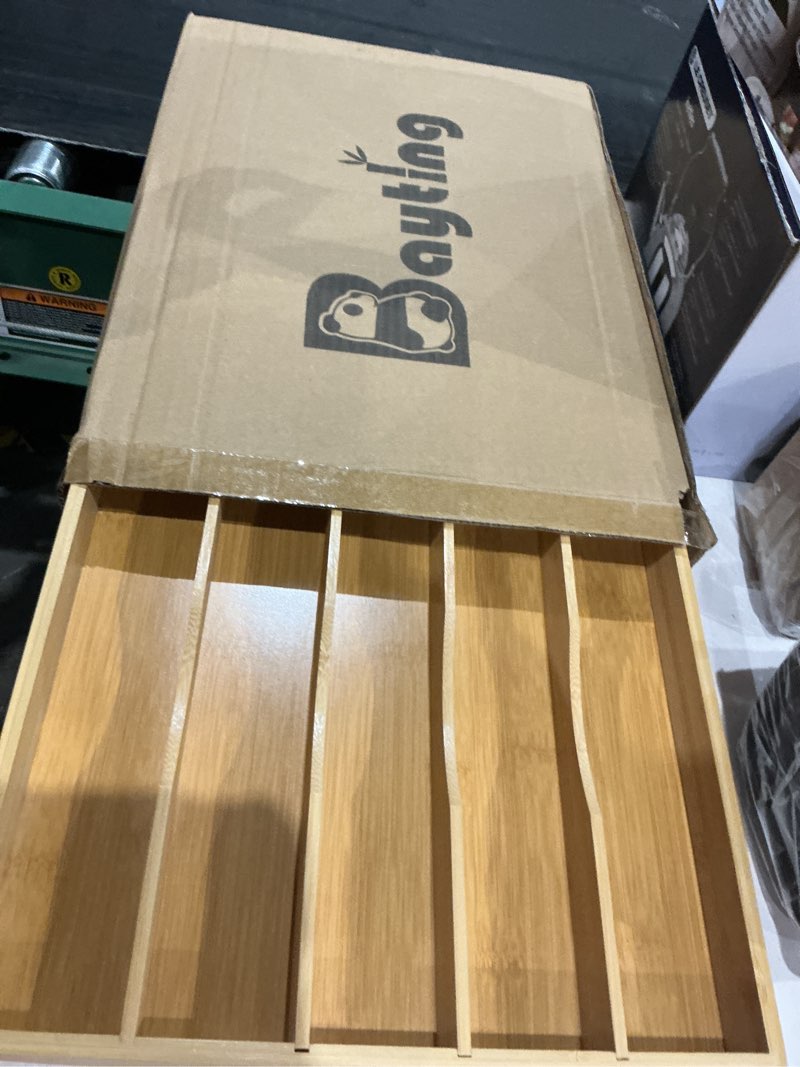 Condition photo showing Good Condition for Bamboo Silverware Organizer, Bamboo Kitchen Drawer Cutlery Organizer, Utensil Holder, Flatware Organizer Tray (15.8"x11.7"x1.6") Large Bamboo