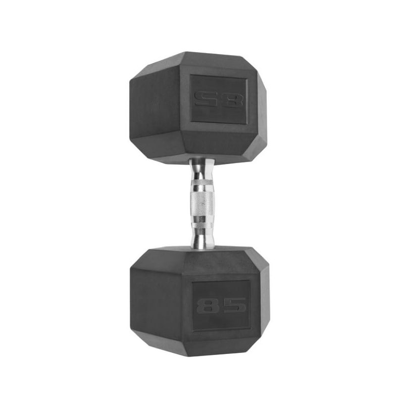 cap barbell 85 lb rubber coated hex dumbbell hand weight - single | chrome handle