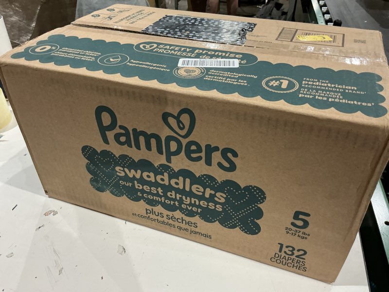 Condition photo showing New/Like New for pampers swaddlers diapers, size 5 (20-37 lbs), 132 count, absorbent, keeps baby dry and comfortable, skin safe disposable baby diaper (packaging may vary) size 5 132