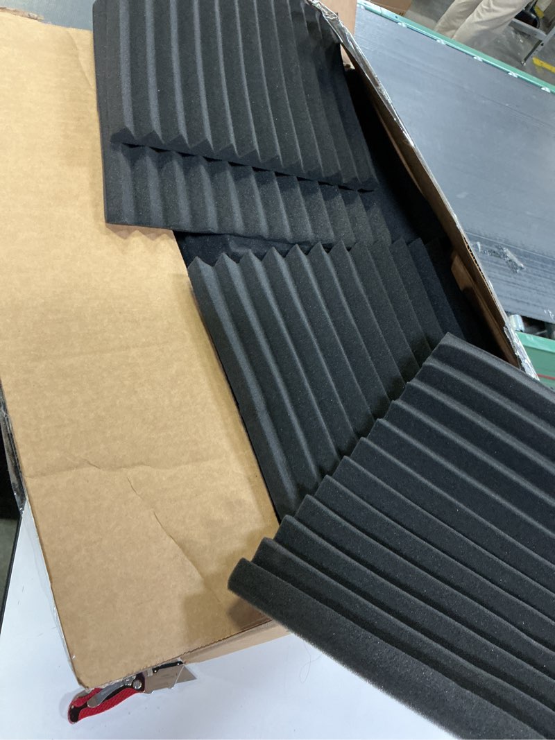 Condition photo showing Good Condition for Focusound 52 Pack Acoustic Foam Panels 1" x 12" x 12" Sound Proof Foam Panles Soundproofing Noise Cancelling Wedge Panels for Home Office Recoding Studio with 300PCS Double-Side Adhesive