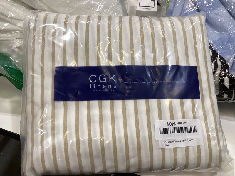 Condition photo showing Good Condition for queen size 4 piece sheet set - comfy breathable & cooling bed sheets set - hotel luxury bedding for women, men, kids, teens, boys & girls - deep pockets and wrinkle free - oeko-tex - beige stripes 2 44 - beige stripes 2 queen