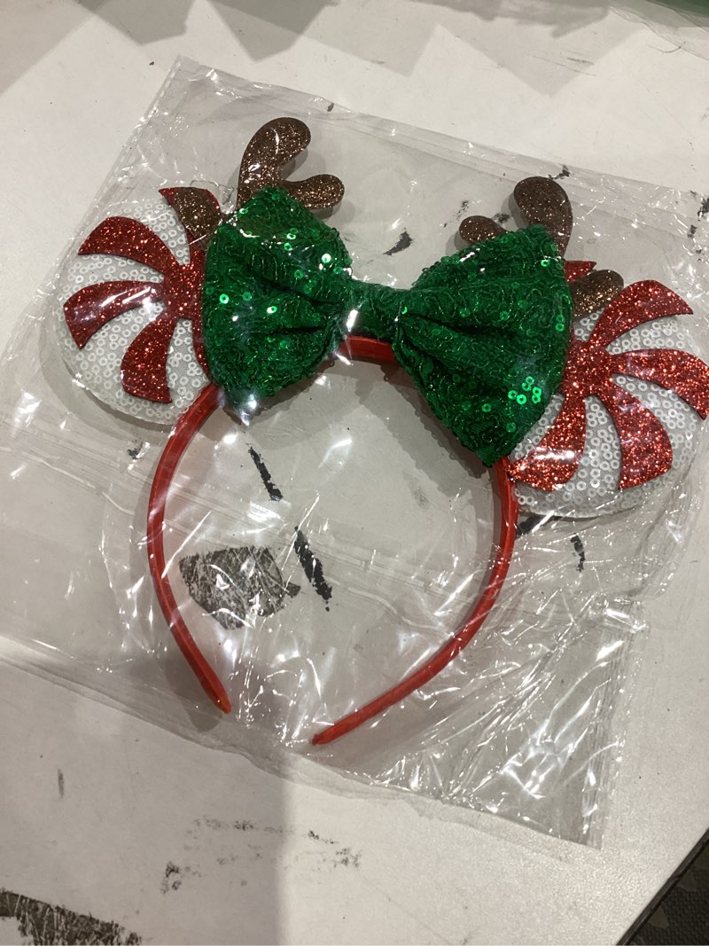Condition photo showing New/Like New for Glitter Mouse Ear Headband, Christmas Candy Hair Accessories For Adults Women, Christmas Holiday Cosplay Costume Party
