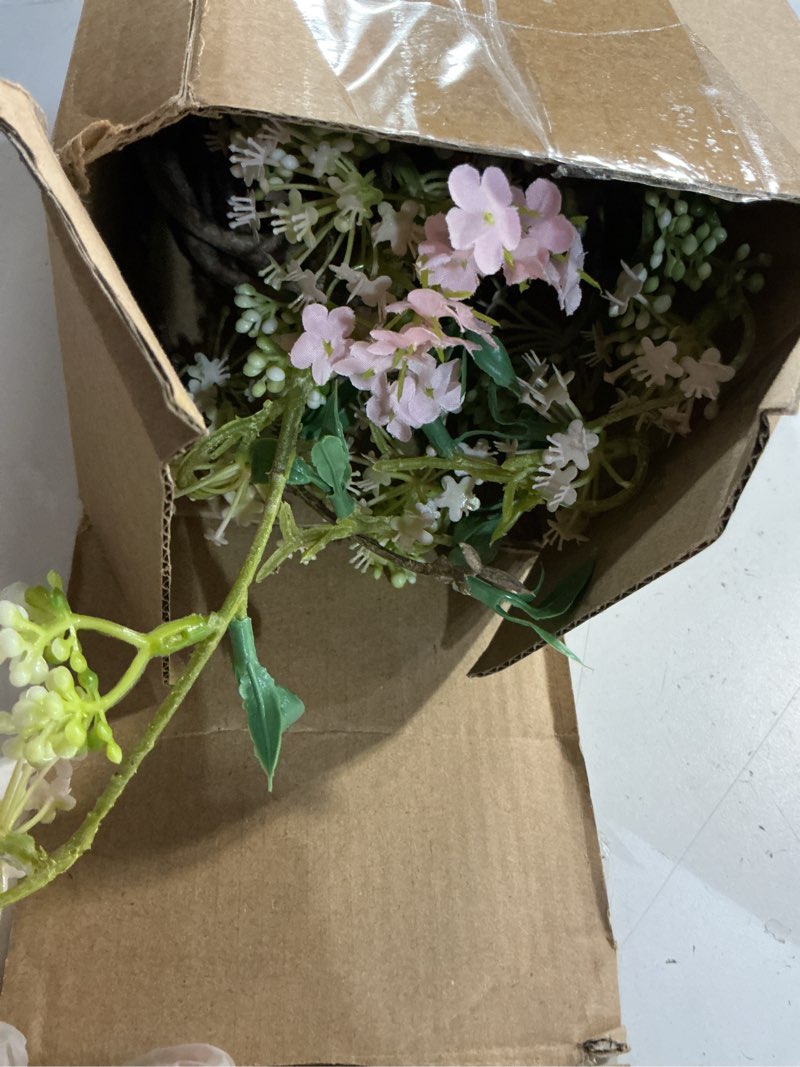 Condition photo showing Good Condition for zeyune 6 pcs artificial cherry blossom branches with green buds 40" spring evergreen faux stem plastic plant stem picks sprigs for tall vase diy, modern home table wedding indoor and outdoor decor blossom style pink 6