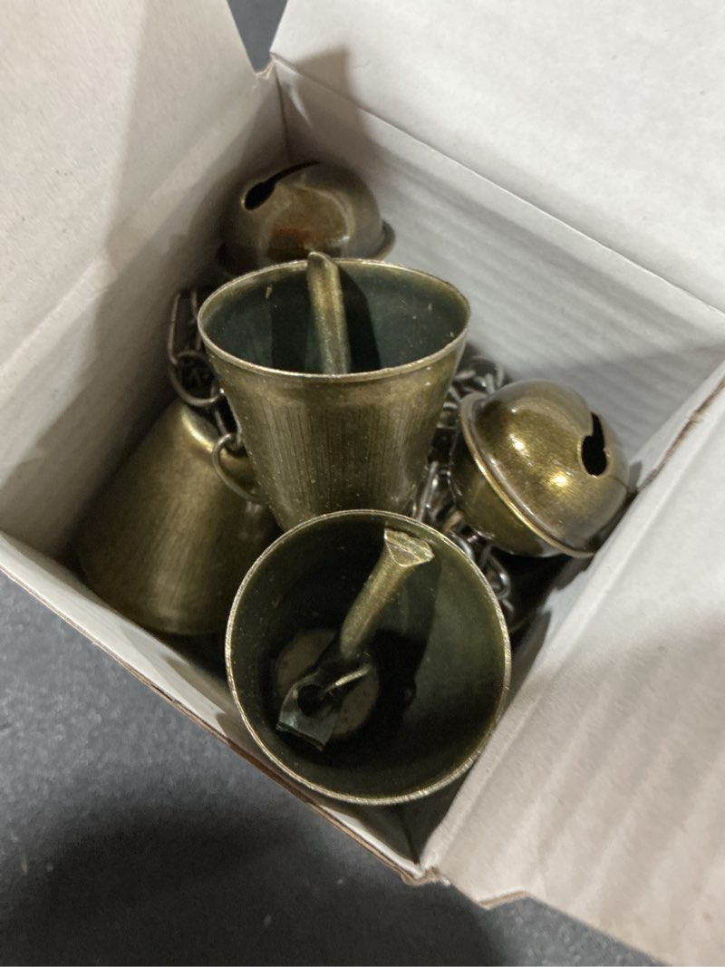 Condition photo showing New/Like New for Antique Gold Finish Bell Garland, 7FT Scandinavian Christmas Decor with 15 Bells, Rustic Farmhouse Holiday Garland for Tree, Mantel, Wall Decorations - Vintage European Style Holiday Ornaments