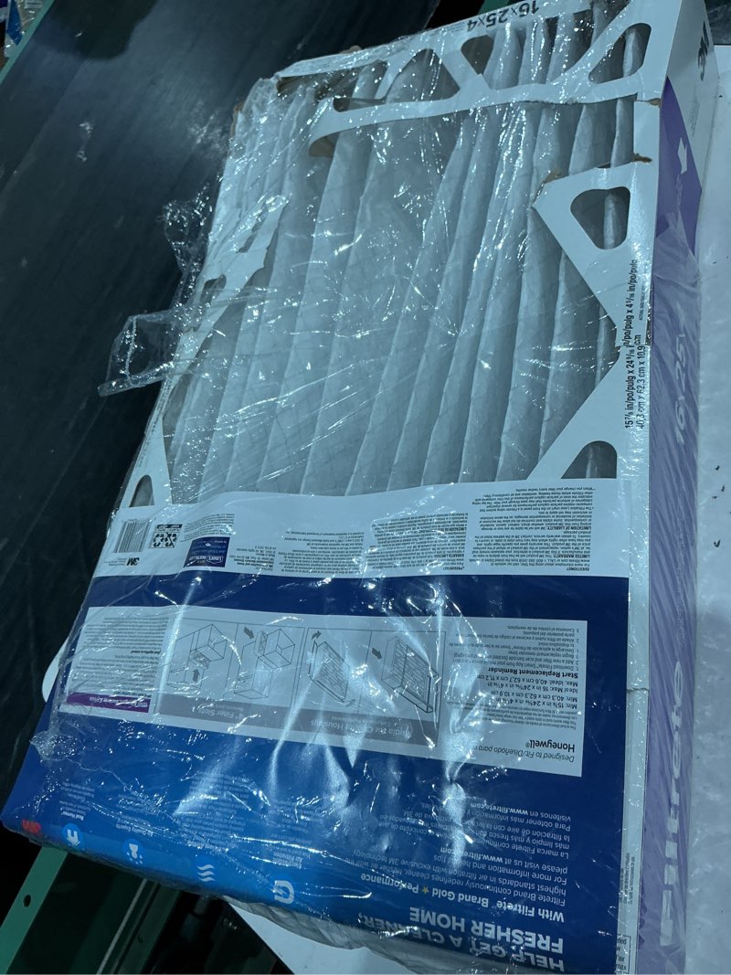 Condition photo showing As Is for filtrete 16x25x4 hvac furnace air filter, mpr 1550 merv 12, allergens, bacteria & viruses, 1 filter