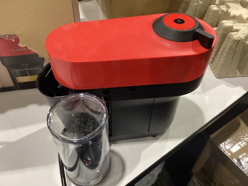 Condition photo showing As Is for damaged nespresso vertuo pop+ coffee and espresso maker by breville, spicy red